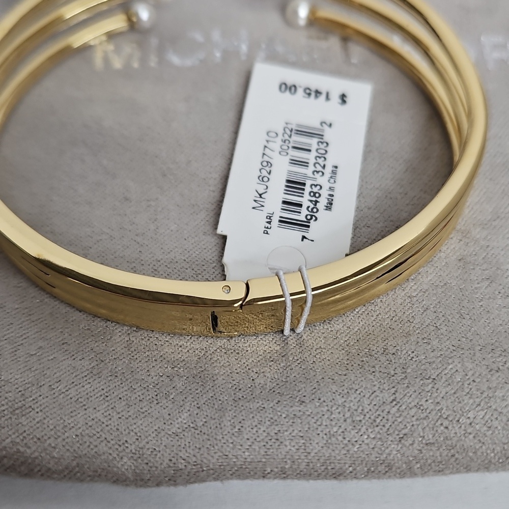 Michael Kors Gold Tone Pearl & Crystal Hinge Bracelet w/ Tags - Picture 8 of 8